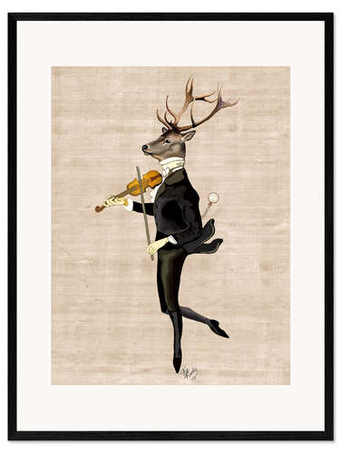 Inramat konsttryck Dancing deer with violin