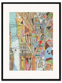 Impression artistique encadrée Carte moderne de New York I