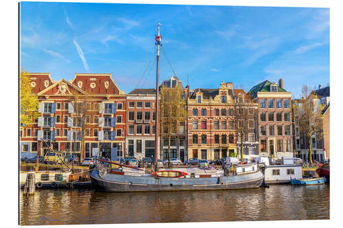 Quadro em plexi-alumínio Canal de Amsterdam com barcos