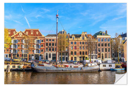 Sticker mural Canal d'Amsterdam avec des bateaux