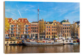 Trätavla Amsterdam canal with boats