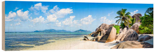 Wood print Beach of La Digue, Seychelles