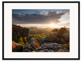 Gerahmter Kunstdruck Sonnenuntergang im Elbsandsteingebirge