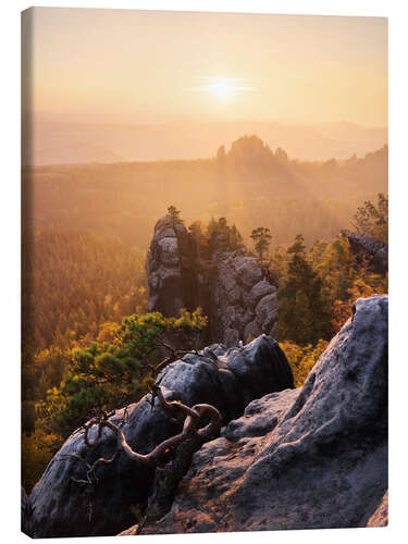 Canvastavla Evening in the Elbe Sandstone Mountains