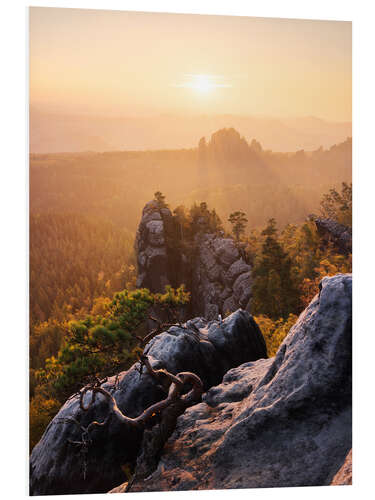 Hartschaumbild Abend im Elbsandsteingebirge