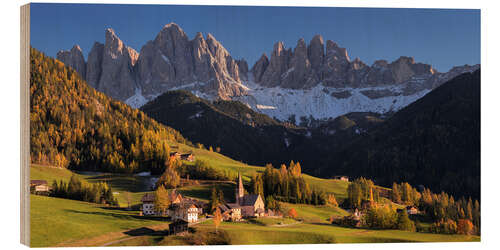 Wood print Geisler peaks in South Tyrol