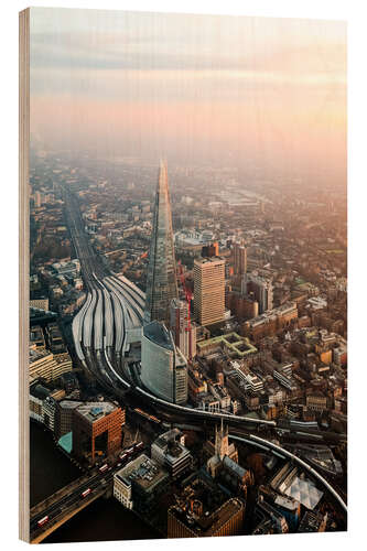 Wood print The Shard at sunset from the top, London, UK