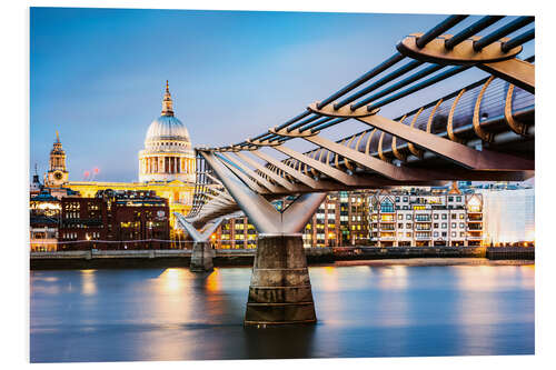 Hartschaumbild Millenium bridge und St Paul's in der Nacht, London