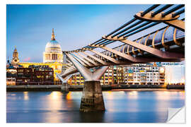 Selvklebende plakat Millenium bridge and St Paul's at night, London