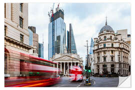 Selvklebende plakat Double decker buses in London, UK