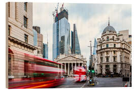 Wood print Double decker buses in London, UK