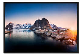 Gerahmter Kunstdruck Fischerdorf auf den Lofoten, Norwegen