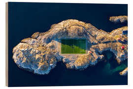 Wood print Soccer field Henningsvær in Norway