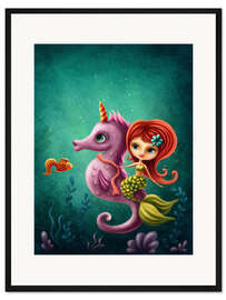 Gerahmter Kunstdruck Meerjungfrau mit einem Seepferdchen