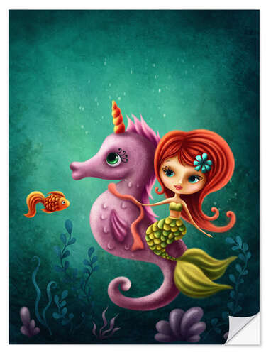 Selvklebende plakat Mermaid with a seahorse