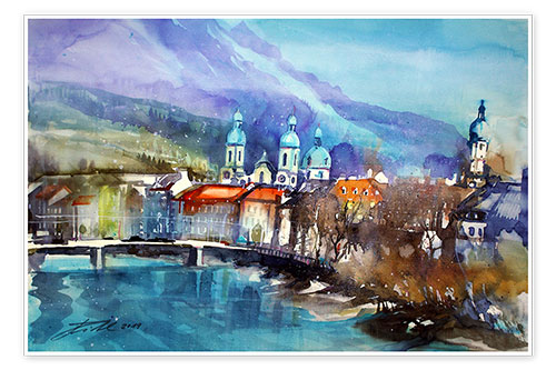 Poster View to the Inn Bridge and Innsbruck Cathedral