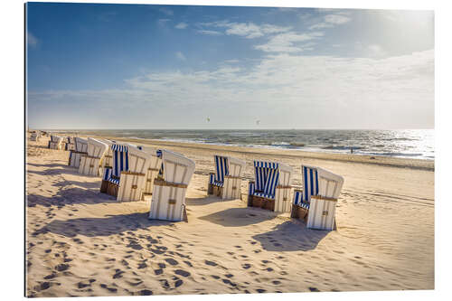 Tableau en plexi-alu Chaises de plage au coucher du soleil, Sylt