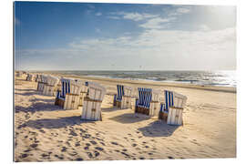 Tableau en plexi-alu Chaises de plage au coucher du soleil, Sylt