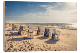 Stampa su legno Sedie a sdraio nel tramonto, Sylt