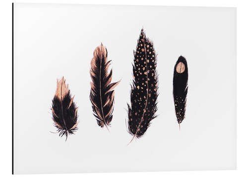 Aluminiumsbilde Ink and rose gold feathers