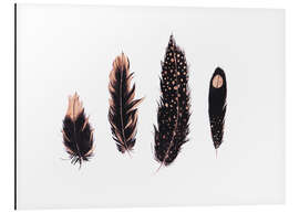 Aluminium print Ink and rose gold feathers