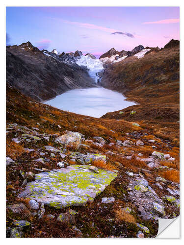 Selvklebende plakat Grimsel Oberaar valley before sunrise, Switzerland