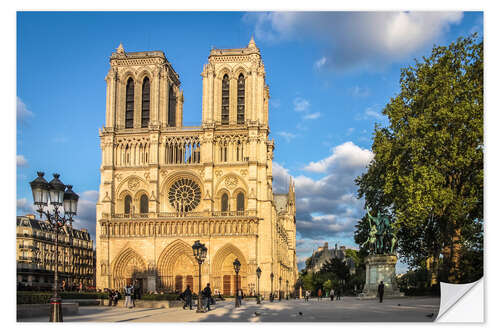 Selvklebende plakat Notre-Dame in the sunrise