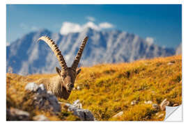 Wandsticker Steinbock vor Watzmann