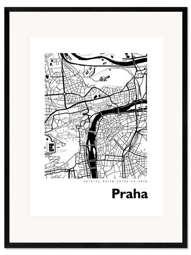 Impression artistique encadrée Plan de la ville de Prague