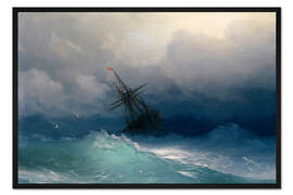 Gerahmter Kunstdruck Schiff bei schwerer See
