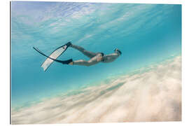 Gallery print Woman dives in pastel blue water