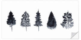 Selvklæbende plakat Watercolor Pine Trees