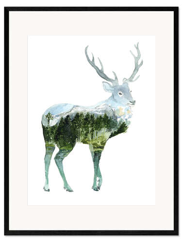 Impression artistique encadrée Cerf paysage