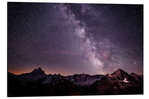 Tableau en aluminium Paysage de nuit avec le Schreckhorn, le Fiescherhorn et l'Eiger