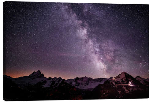 Canvastavla Night landscape with Schreckhorn, Fiescherhorn and Eiger