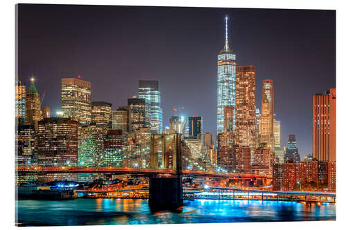 Acrylic print Downtown Manhattan and Brooklyn Bridge