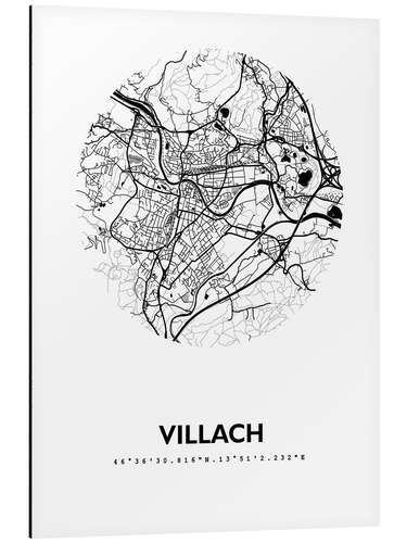 Quadro em alumínio Mapa de Villach