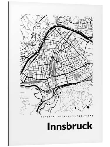 Aluminiumtavla City map of Innsbruck