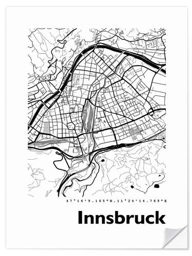 Selvklebende plakat City map of Innsbruck