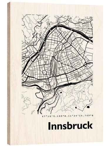 Wood print City map of Innsbruck