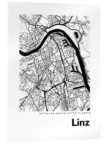 Stampa su vetro acrilico Mappa della città di Linz