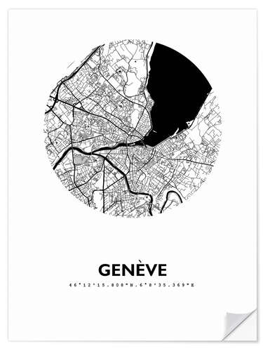 Selvklebende plakat City map of Geneva