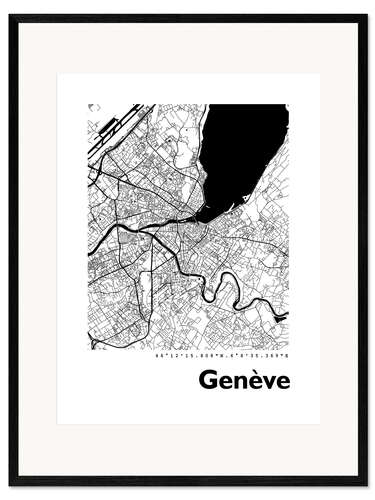 Gerahmter Kunstdruck Stadtplan von Genf
