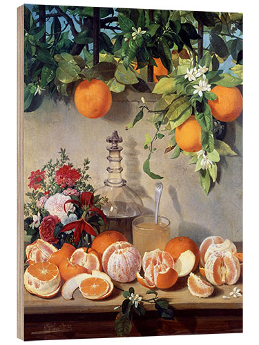 Hout print Still life with oranges