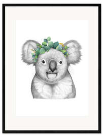 Impression artistique encadrée Koala avec une couronne d'eucalyptus