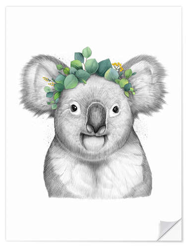 Sticker mural Koala avec une couronne d'eucalyptus