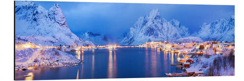 Tableau en aluminium Paysage enneigé aux Lofoten, Norvège