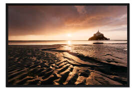 Gerahmter Kunstdruck Sonnenaufgang über Mont-Saint-Michel, Normandie