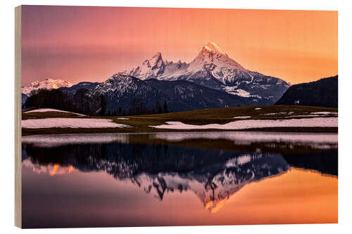 Cuadro de madera Watzmann al atardecer