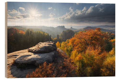 Wood print Saxon Switzerland in autumn